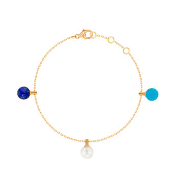 Kiku Glow Bracelet in 18K Yellow Gold With a Turquoise Stone, a Lapiz Lazuli Stone and a Freshwater Pearl
