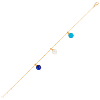 Kiku Glow Bracelet in 18K Yellow Gold With a Turquoise Stone, a Lapiz Lazuli Stone and a Freshwater Pearl