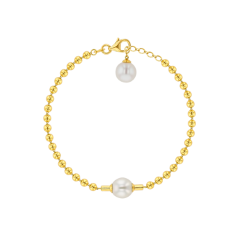 سوار كيكو غلو من الذهب الأصفر عيار 18 قيراط مع لؤلؤتين من لآلئ الماء العذب على سلسلة من الخرز الذهبي