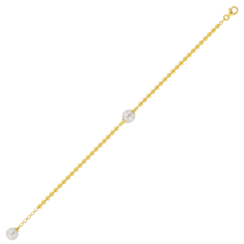 سوار كيكو غلو من الذهب الأصفر عيار 18 قيراط مع لؤلؤتين من لآلئ الماء العذب على سلسلة من الخرز الذهبي