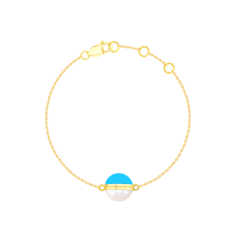 Kiku Glow Sphere Bracelet In 18K Yellow Gold With Freshwater Pearl and Turquoise Stone
