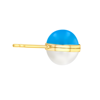Kiku Glow Sphere Earrings In 18K Yellow Gold With Freshwater Pearls and Turquoise Stones