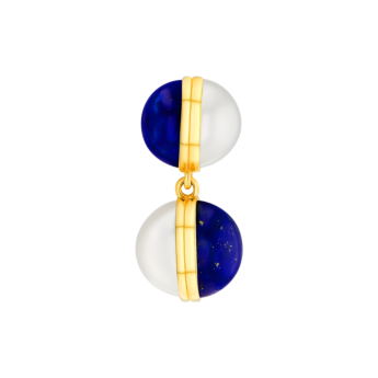 Kiku Glow Sphere Earrings In 18K Yellow Gold With Freshwater Pearls and Lapis Lazuli Stones