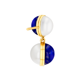 Kiku Glow Sphere Earrings In 18K Yellow Gold With Freshwater Pearls and Lapis Lazuli Stones