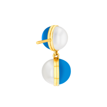 Kiku Glow Sphere Earrings In 18K Yellow Gold With Freshwater Pearls and Turquoise Stones