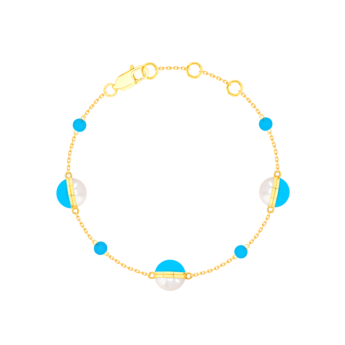 Kiku Glow Sphere Bracelet In 18K Yellow Gold With Freshwater Pearls and Turquoise Stones