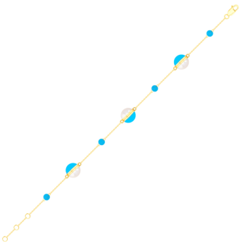 Kiku Glow Sphere Bracelet In 18K Yellow Gold With Freshwater Pearls and Turquoise Stones