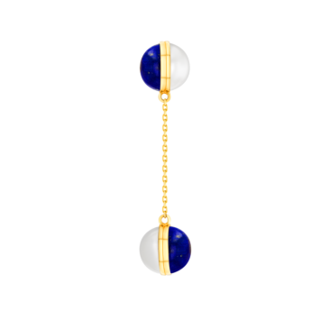 Kiku Glow Sphere Earrings In 18K Yellow Gold With Freshwater Pearls and Lapis Lazuli Stones