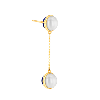 Kiku Glow Sphere Earrings In 18K Yellow Gold With Freshwater Pearls and Lapis Lazuli Stones