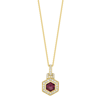 قلادة كنزي أميوليت من الذهب الأصفر عيار 18 قيراط مرصعة بالرودولايت والألماس