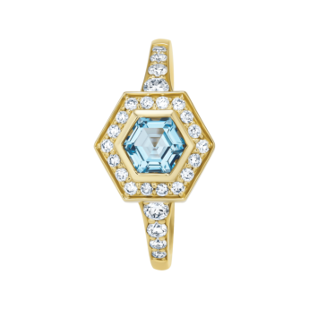 خاتم كنزي أميوليت من الذهب الأصفر عيار 18 قيراط مرصع بالتوباز الأزرق والألماس