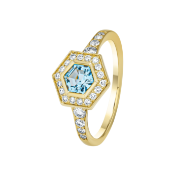 خاتم كنزي أميوليت من الذهب الأصفر عيار 18 قيراط مرصع بالتوباز الأزرق والألماس