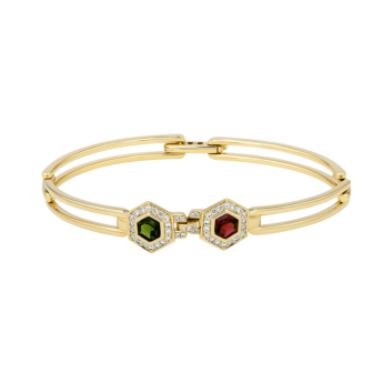 Kanzi Amulet 18k Yellow Gold Rhodolite, Diopside and Diamond Bangle