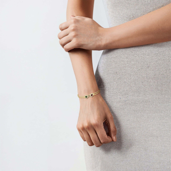 Kanzi Amulet 18k Yellow Gold Rhodolite, Diopside and Diamond Bangle