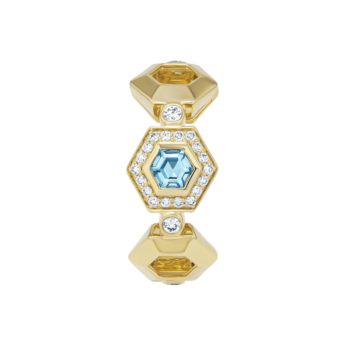 خاتم كنزي أميوليت من الذهب الأصفر عيار 18 قيراط مرصع بالتوباز الأزرق والألماس