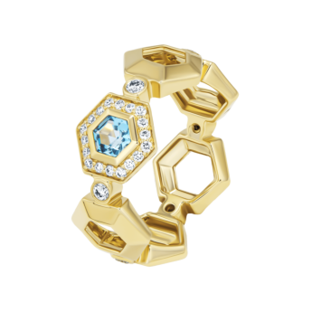 خاتم كنزي أميوليت من الذهب الأصفر عيار 18 قيراط مرصع بالتوباز الأزرق والألماس