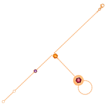 Kanzi Panja in 18K Rose Gold and studded with Raspberry Rhodolite Orange Citrine,
and Purple Amethyst