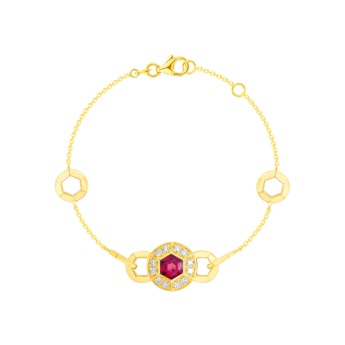 سوار كنزي بالذهب الأصفر 18 قيراطًا مزين بالرودولايت الزهري والألماس.