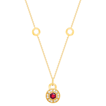 عقد كنزي بالذهب الأصفر 18 قيراطًا مزين بالرودولايت الزهري والألماس.