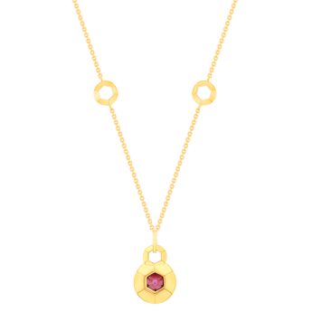 عقد كنزي بالذهب الأصفر 18 قيراطًا مزين بالرودولايت الزهري والألماس.