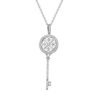 Lace Key 18k White Gold Diamond Necklace