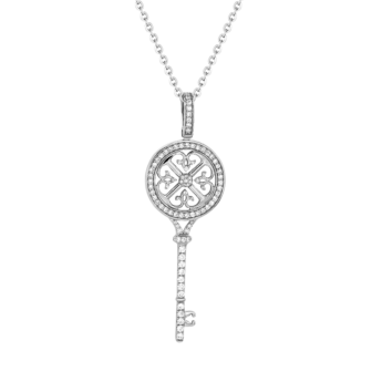 قلادة مفتاح لايس من الذهب الأبيض عيار 18 قيراط والألماس