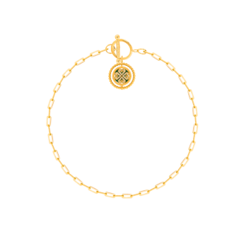 Lace Link Chain Single Malachite Charm and T-Bar Closure 