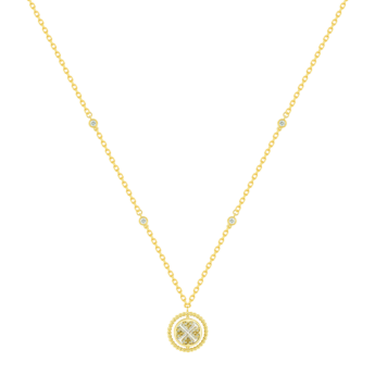Lace Lustrous 18k Yellow Gold Necklace with Diamond and Mother of Pearl