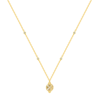 Lace Lustrous 18k Yellow Gold Necklace with Diamond and Mother of Pearl