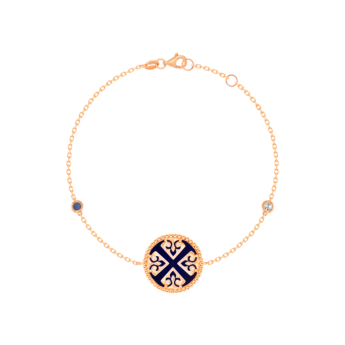 Lace Single Medallion Bracelet in 18K Rose Gold With Lapiz Lazuli and Blue Sapphire And Diamonds