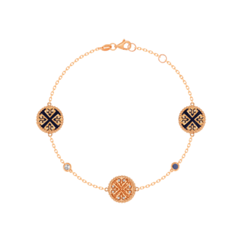 Lace Triple Medallion Bracelet in 18K Rose Gold With Lapiz Lazuli and Blue Sapphire And Diamonds