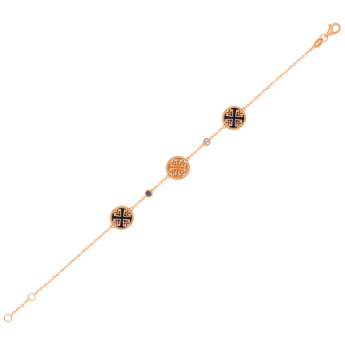 Lace Triple Medallion Bracelet in 18K Rose Gold With Lapiz Lazuli and Blue Sapphire And Diamonds