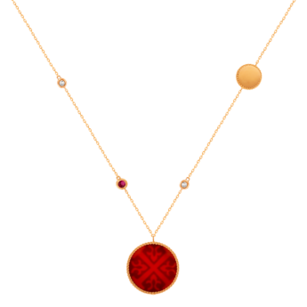 Lace Double Medallion Necklace in 18K Rose Gold With Red Carnelian, Ruby And Diamonds