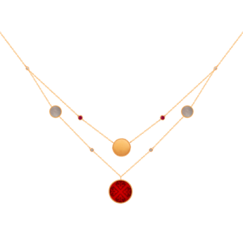 Lace Two-Layered Necklace in 18K Rose Gold Including Four Medallions With Red Carnelian, Ruby, White MOP And Diamonds