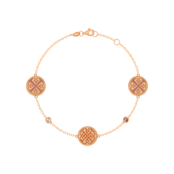 Lace Triple Medallion Bracelet in 18K Rose Gold With Pink Opal, Pink Sapphire And Diamonds