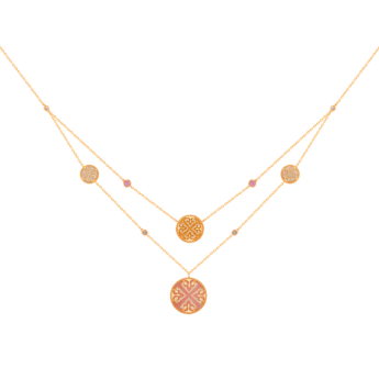 Lace Two-Layered Necklace in 18K Rose Gold Including Four Medallions With Pink Opal, Pink Sapphire, White MOP And Diamonds