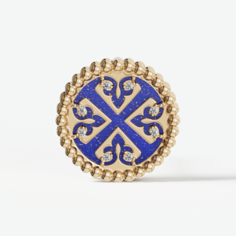 أقراط لايس بتيت من الذهب الأصفر مرصعة بالألماس واللازورد