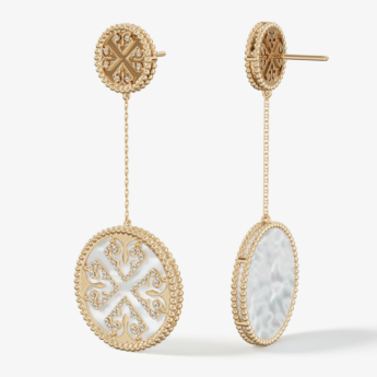 Lace White Mother of Pearl Diamond Drop Earrings in 18K Yellow Gold
