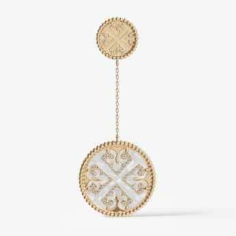 Lace White Mother of Pearl Diamond Drop Earrings in 18K Yellow Gold
