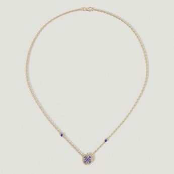 Lace Petite Yellow Gold Diamond Necklace with Lapis Lazuli