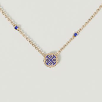 Lace Petite Yellow Gold Diamond Necklace with Lapis Lazuli