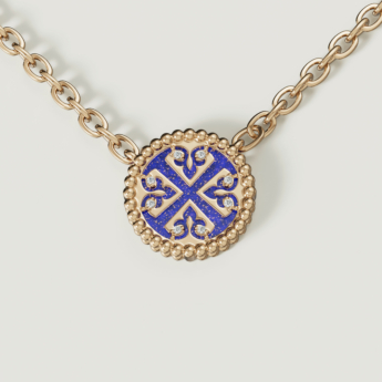 Lace Petite Yellow Gold Diamond Necklace with Lapis Lazuli