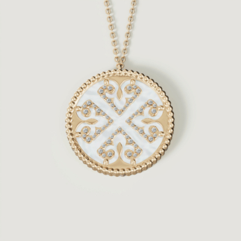 Lace White Mother of Pearl Diamond Necklace in 18K Yellow Gold