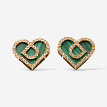 أقراط لوف من داماس ذهب أصفر عيار 18 قيراط مرصّعة بالملكيت والألماس