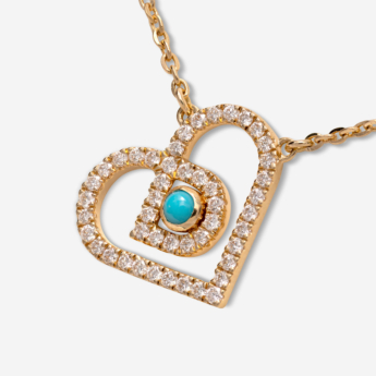 عقد لوف من داماس ذهب أصفر عيار 18 قيراط مرصّع بالفيروز والألماس