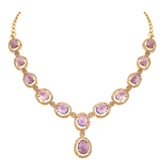 قلادة وأقراط ليجاسي من الذهب الأصفر عيار 22 قيراطًا مرصعة بالألماس والجمشت