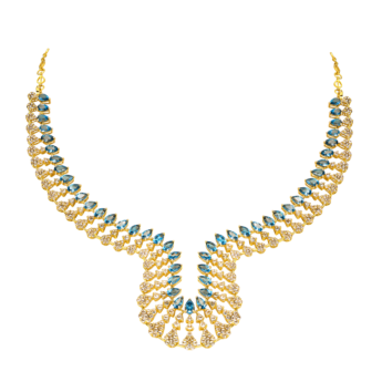 Legacy 22k Yellow Gold Diamond & Blue Topaz Necklace and Earrings