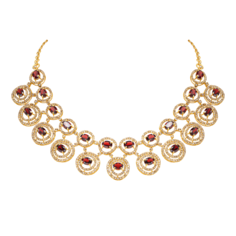 قلادة وأقراط ليجاسي من الذهب الأصفر عيار 22 قيراطًا مرصعة بالألماس والعقيق