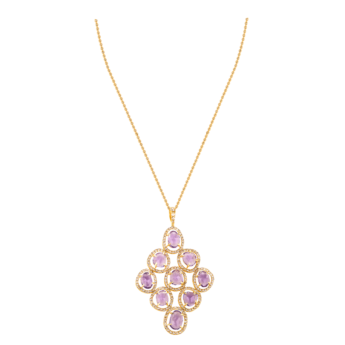 Legacy 22k Yellow Gold Diamond & Amethyst Pendant Chain and Earrings