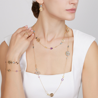 عقد ضيق (شوكر) فرفشة سانكيس غاردن من الذهب الأصفر عيار 18 قيراط مرصع بأحجار الجمشت والتوباز الأزرق اللندني والتوباز الأزرق والكوارتز الليموني 